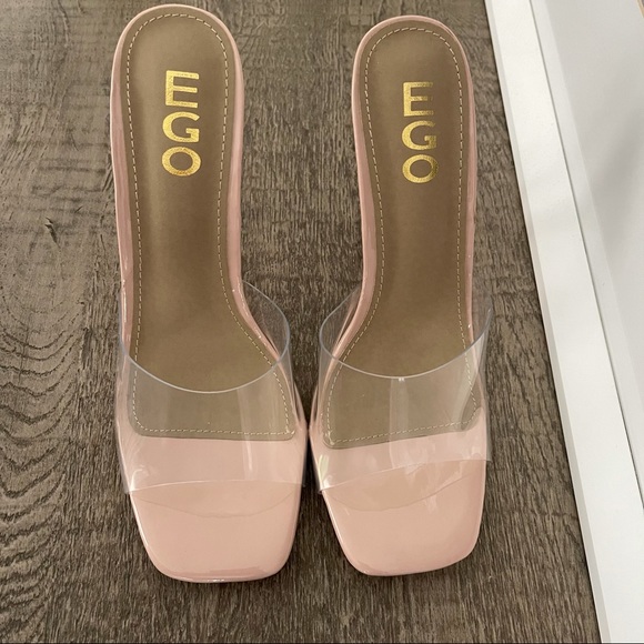 EGO - CYAN SQUARE PEEP TOE CLEAR PERSPEX HEEL MULE IN NUDE PATENT - Picture 6 of 9